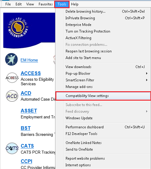 Figure 1 - Compatibility View Settings