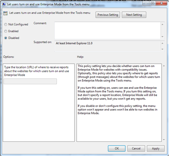 Enable Enterprise Mode using Group Policy